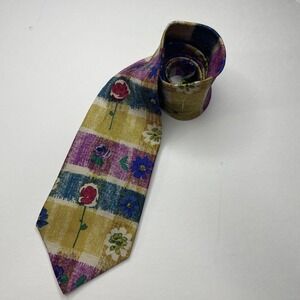 BG&C Tie Necktie Unique Vintage Floral Silk Gold Blue Purple Red 60” Long
